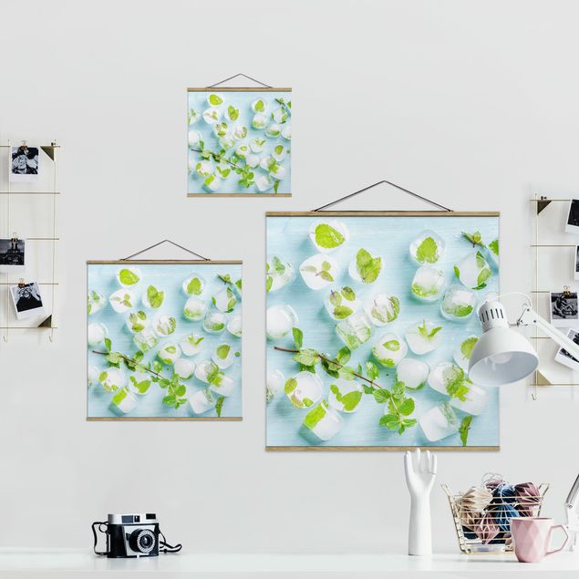 Fabric print with posters hangers Ice Cubes With Mint Leaves