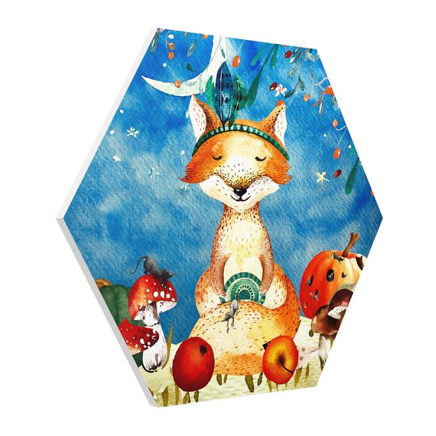 Child wall art Watercolor Fox In The Moonlight