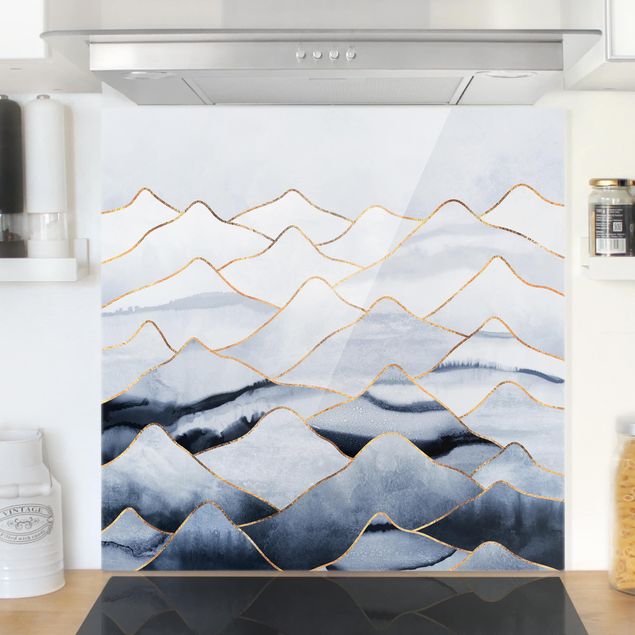 Kitchen Watercolor Mountains White Gold