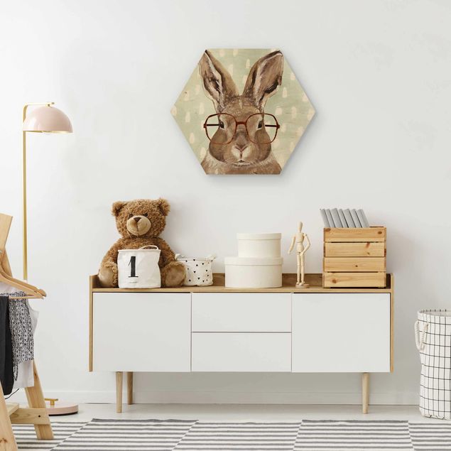 Wood prints Animals With Glasses - Rabbit