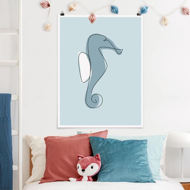 Prints fishes Seahorse Line Art