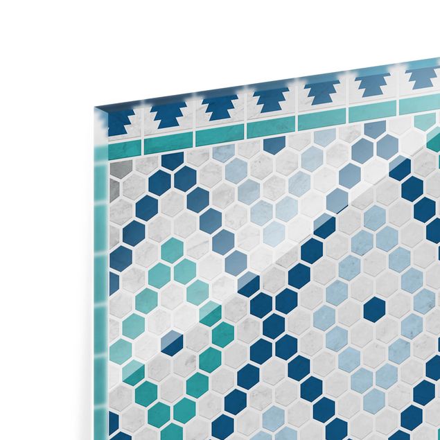 Glass Splashback - Moroccan tile pattern turquoise blue - Landscape 1:2