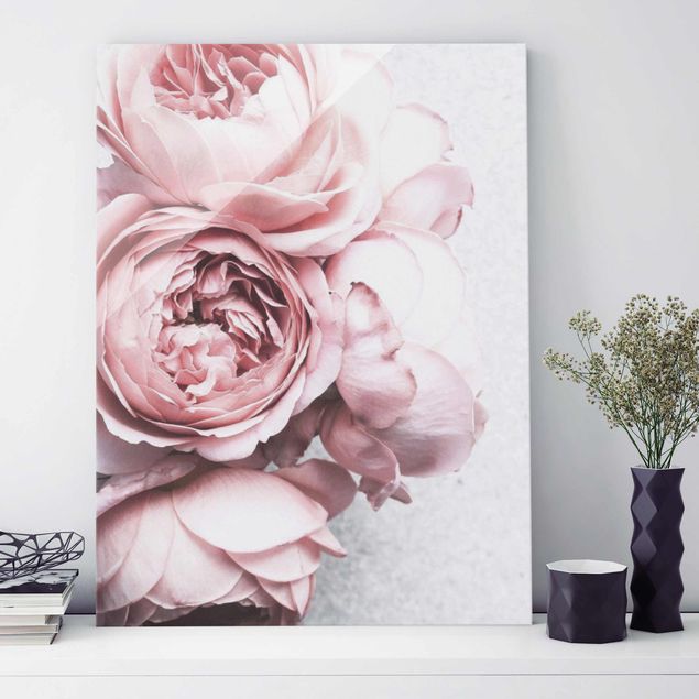 Glass prints flower Pink peony blossoms shabby pastel