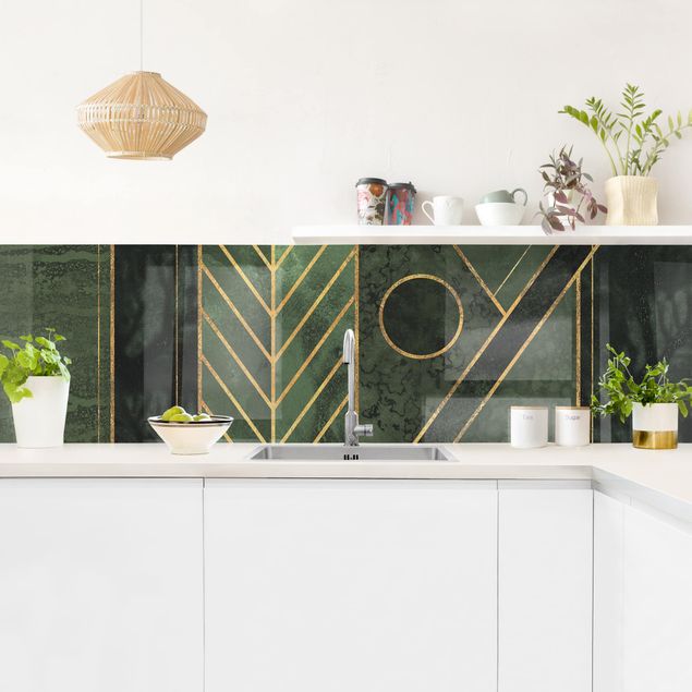 Kitchen splashback patterns Geometric Shapes Emerald Gold