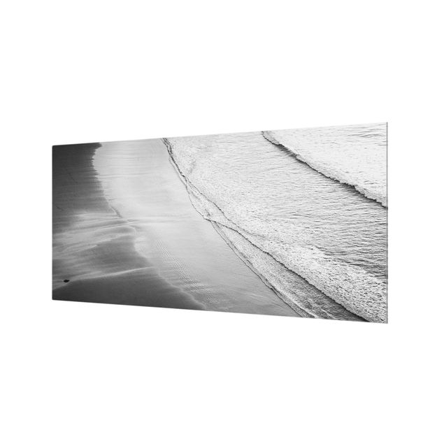 Splashback - Soft Waves On The Beach Black And White - Landscape format 2:1