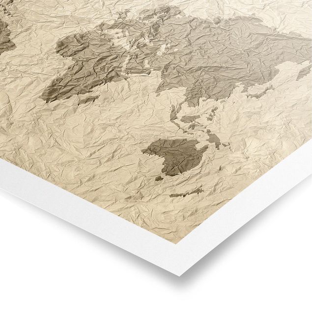 Prints brown Paper World Map Beige Brown