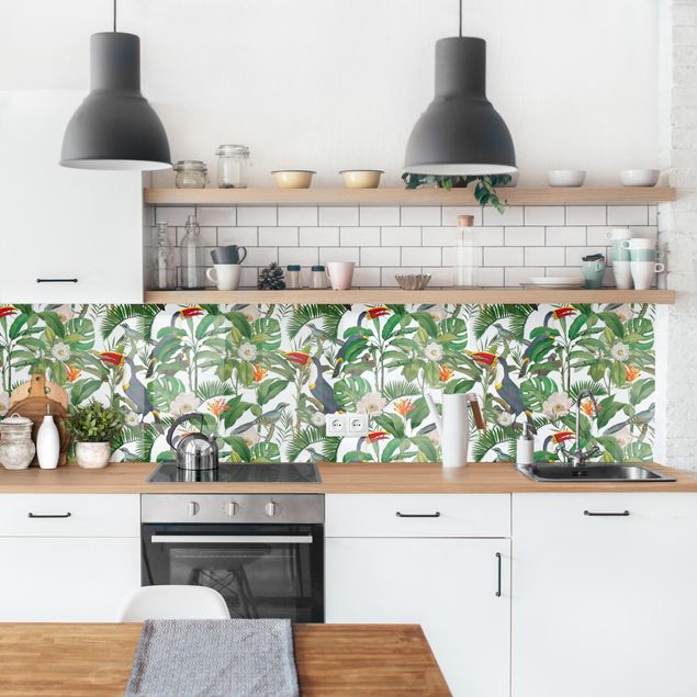 Kitchen Tropical Toucan With Monstera And Palm Leaves II