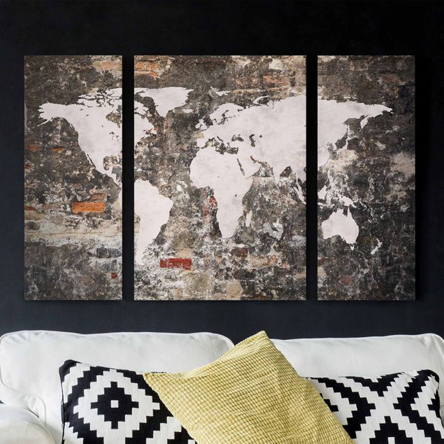 Canvas prints stone Old Wall World Map
