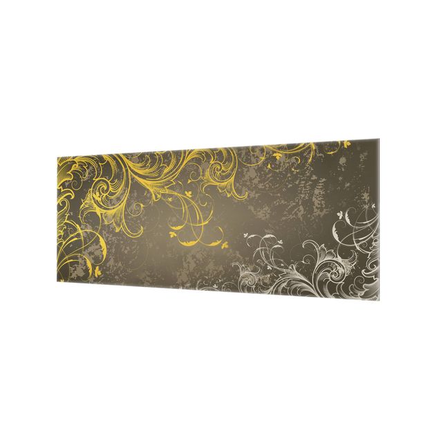 Glass Splashback - Flourishes In Gold And Silver - Panoramic