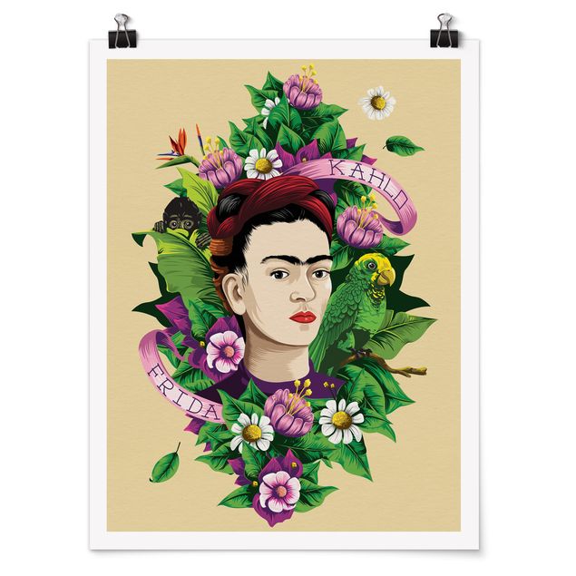 Art posters Frida Kahlo - Frida, Monkey And Parrot
