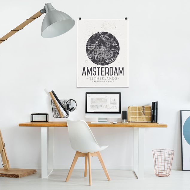 World map poster Amsterdam City Map - Retro