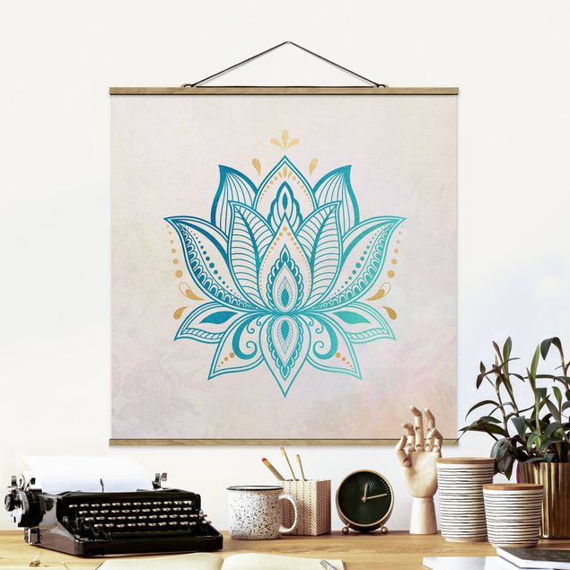 Kitchen Lotus Illustration Mandala Gold Blue