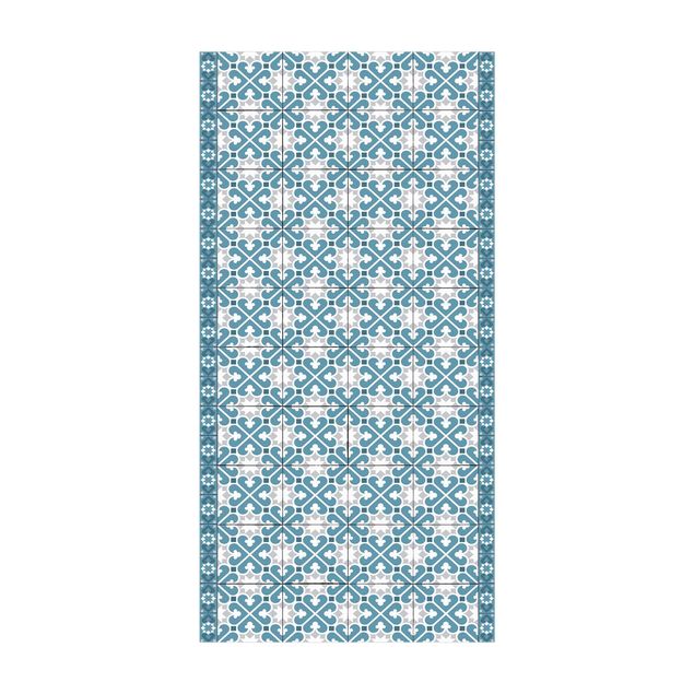 rug tile pattern Geometrical Tile Mix Hearts Blue Grey