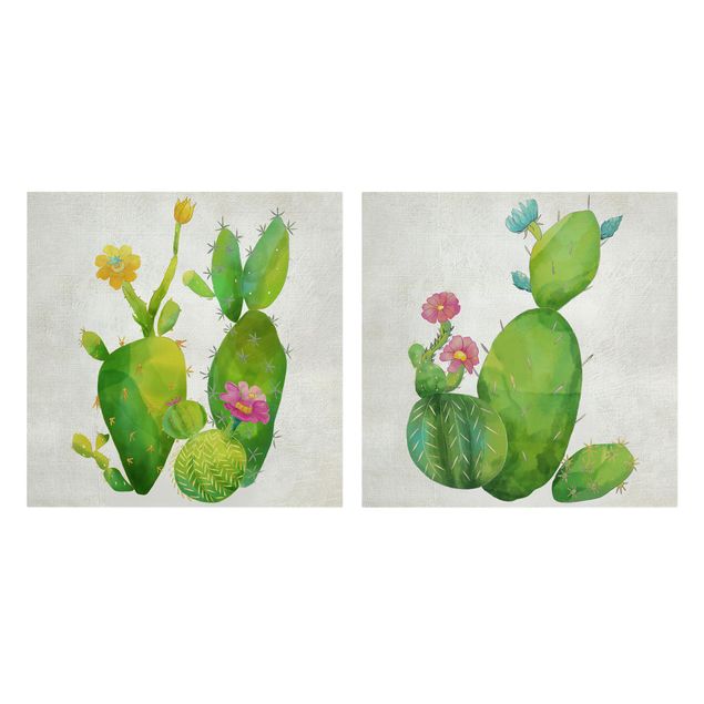 Green art prints Cactus Family Set I