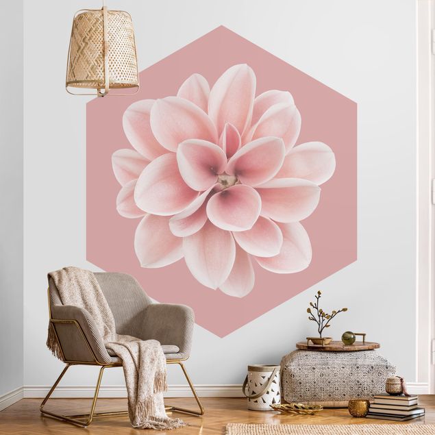 Hexagonal wallpapers Dahlia On Blush Pink