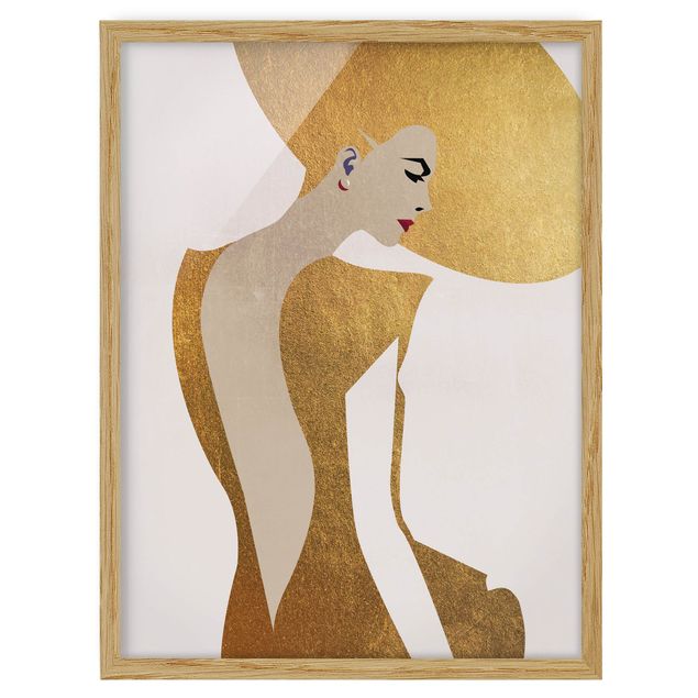 Framed portrait prints Lady With Hat Golden