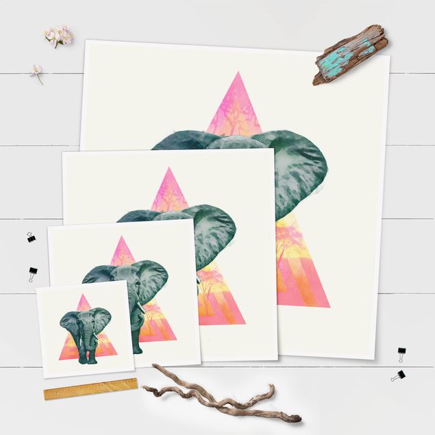 Prints Illustration Elephant Front Triangle Painting