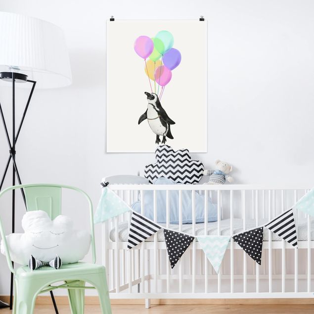 Art posters Illustration Penguin Pastel Balloons
