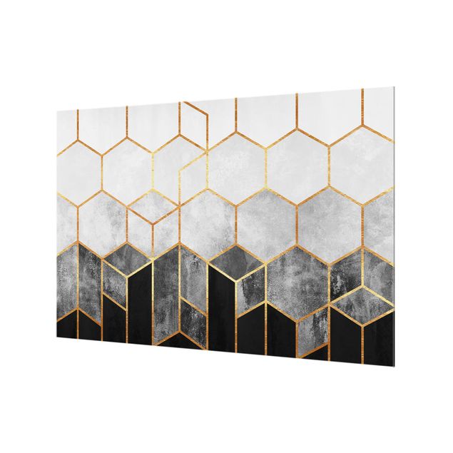 Elisabeth Fredriksson art Golden Hexagons Black And White