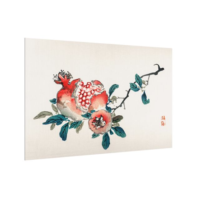Glass splashback kitchen fruits and vegetables Asian Vintage Drawing Pomegranate