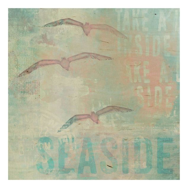Wood prints sayings & quotes Shabby Chic Collage - Seagulls