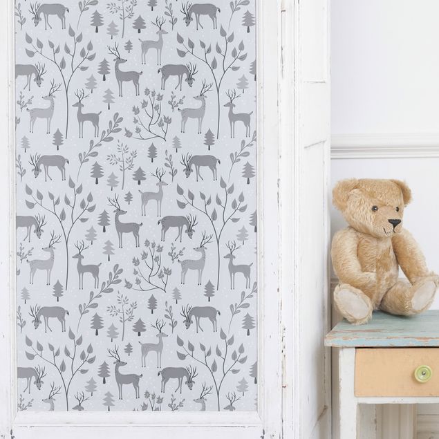 Adhesive films for furniture frosted Sweet Deer Pattern In Different Shades Of Grey