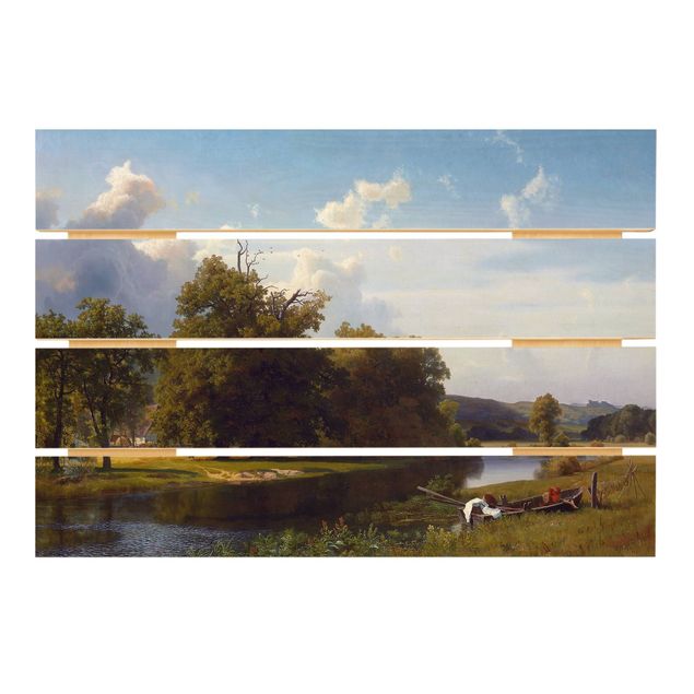 Wood prints landscape Albert Bierstadt - A River Landscape, Westphalia