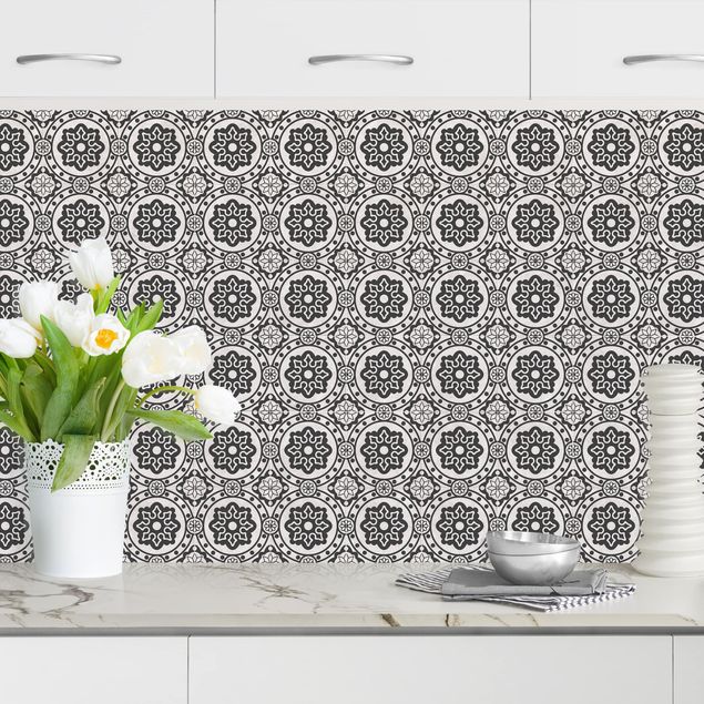 Kitchen Floral Tiles Black And White