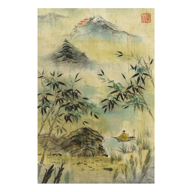 Wood prints landscape Japanese Watercolour Drawing Bamboo Forest