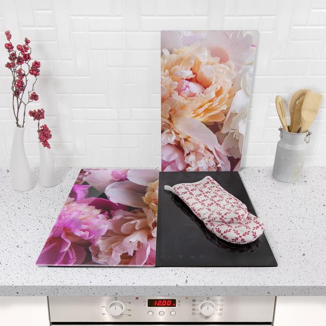 Oven top cover Blooming Peonies