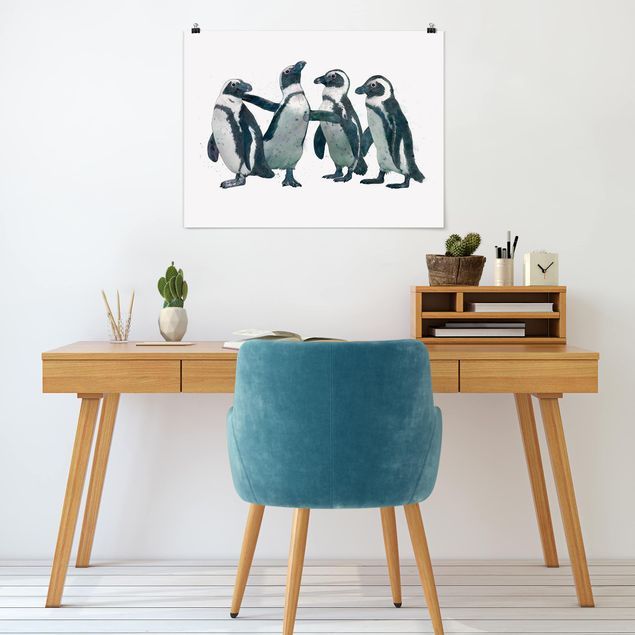 Posters art print Illustration Penguins Black And White Watercolour
