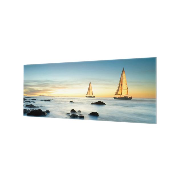 Glass Splashback - Sailboats In The Ocean - Panoramic