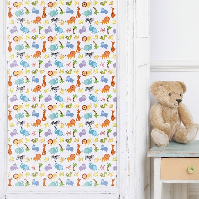 Adhesive films for furniture frosted Animals From Africa Children Pattern