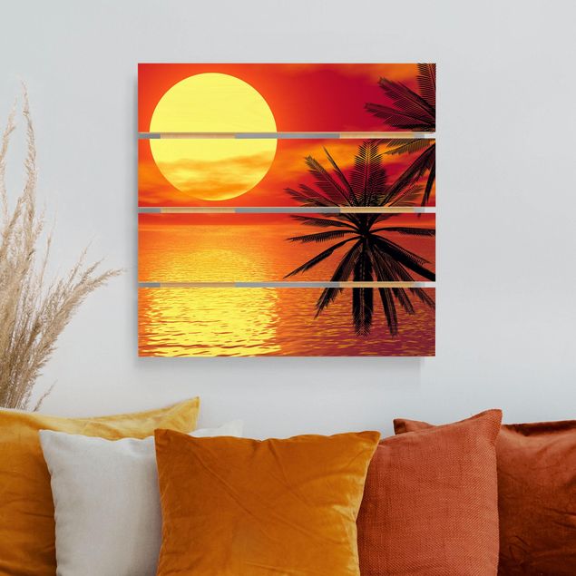 Wood prints landscape Caribbean sunset