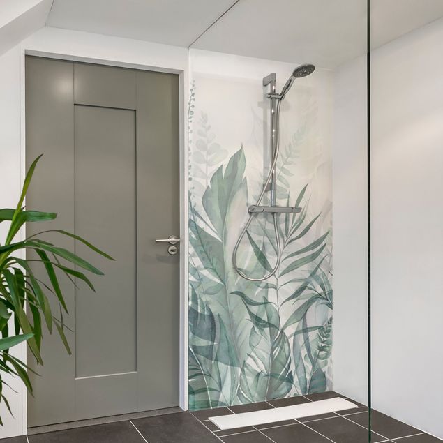 Shower wall panels Botany - Tropical Leaves Green