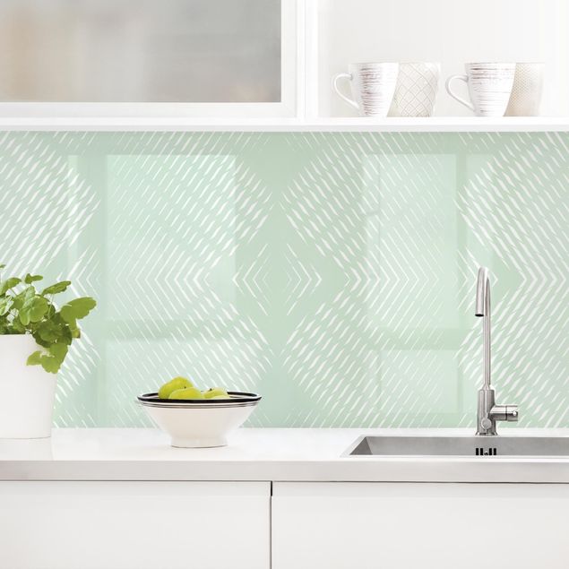 Kitchen Rhombic Pattern With Stripes In Mint Colour