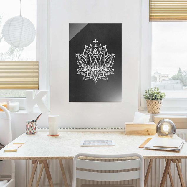 Glass prints spiritual Lotus Illustration White Gold