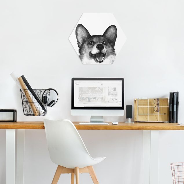 Art prints Illustration Dog Corgi Black And White Painting