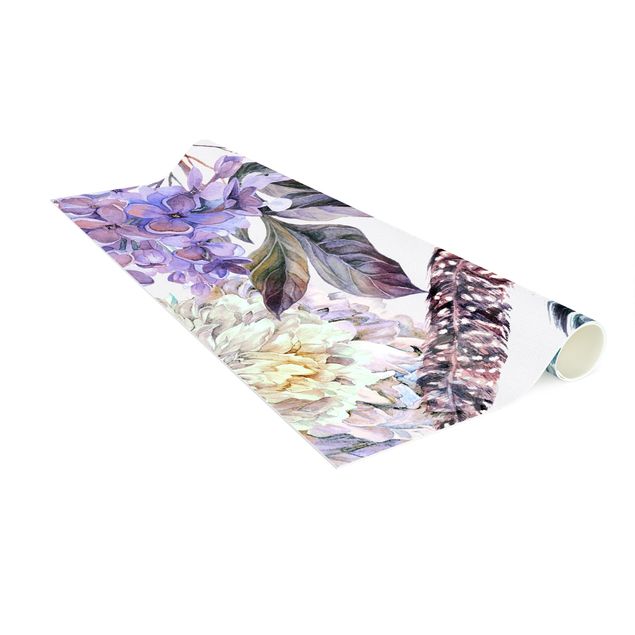 modern area rugs Delicate Watercolour Boho Flowers And Feathers Pattern