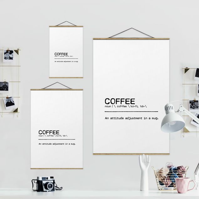 Fabric print with posters hangers Definition Coffee Attitude