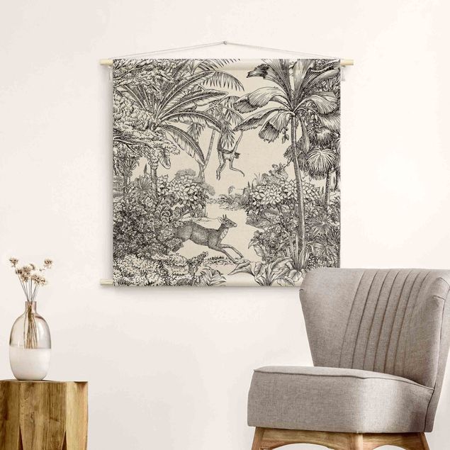 vintage wall tapestry Detailed Drawing Of Jungle