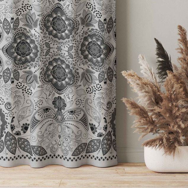 custom curtain Detailed Boho Pattern In Grey