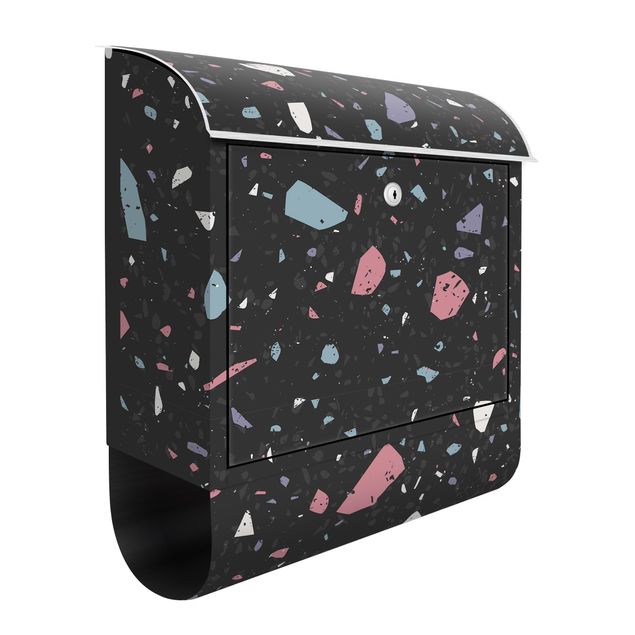 Black metal letterbox Detailed Terrazzo Pattern Taranto With Frame