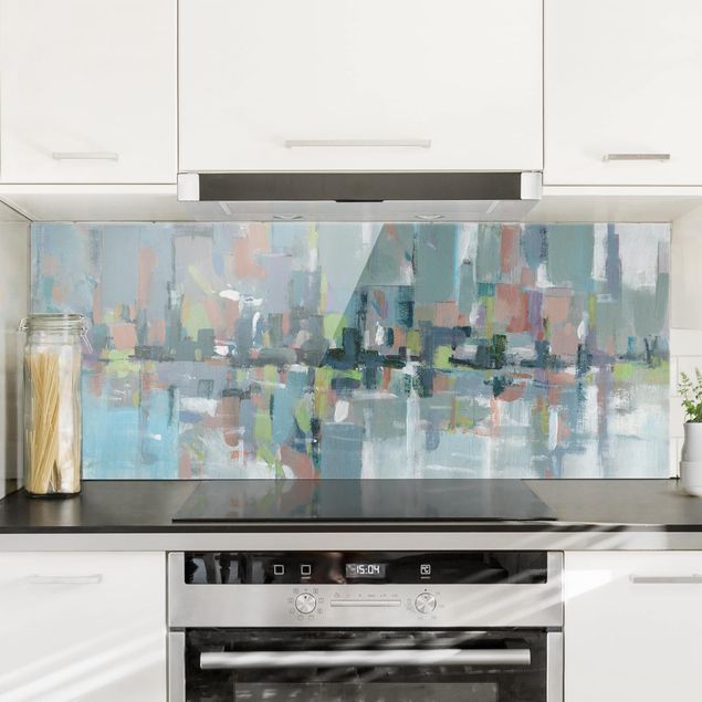 Glass splashback kitchen architecture and skylines Metro City I