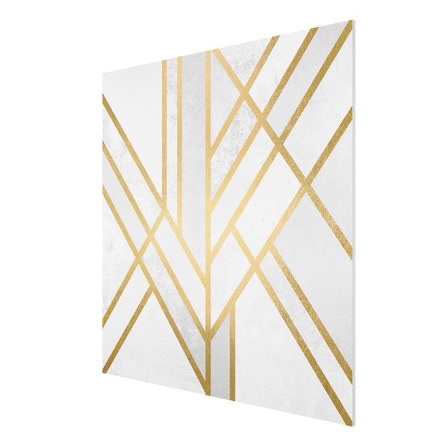 Abstract art prints Art Deco Geometry White Gold