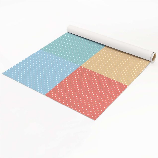 Adhesive films patterns 4 Pastel Colours With White Dots - Turquoise Blue Yellow Red
