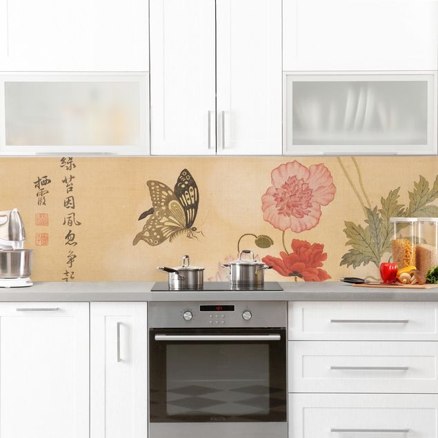 Kitchen Yuanyu Ma - Poppy Flower And Butterfly