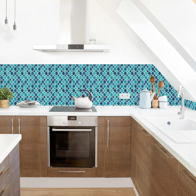 Kitchen splashback tiles Oriental Patterns With Turquoise Ornaments