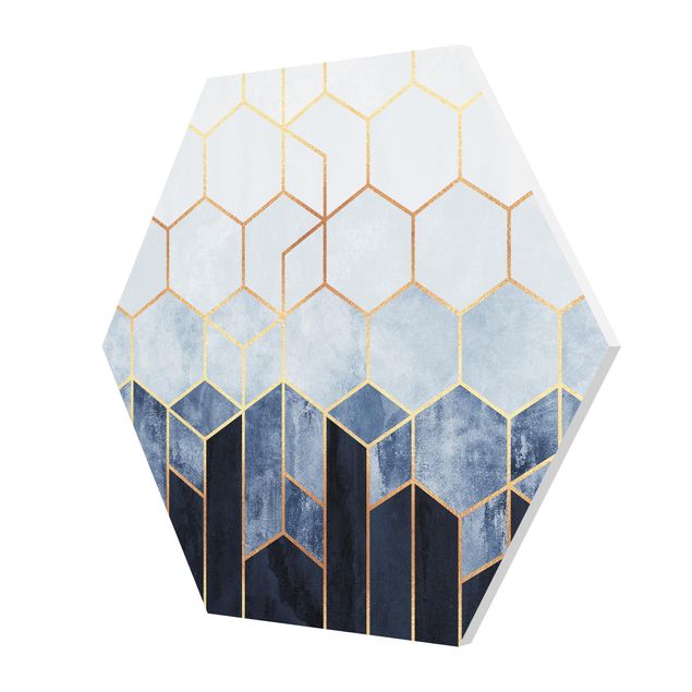 Elisabeth Fredriksson art Golden Hexagons Blue White