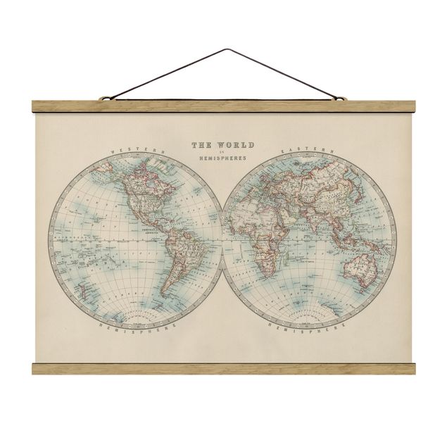 Prints quotes Vintage World Map The Two Hemispheres